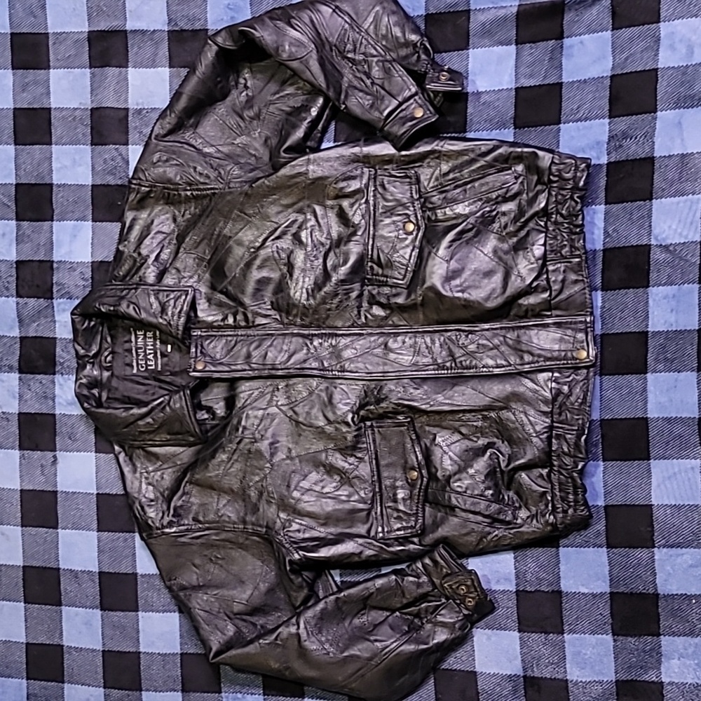 Vintage. 90s. Patchwork leather. Napoline Leather Outfitters. Bomber Jacket.  XL